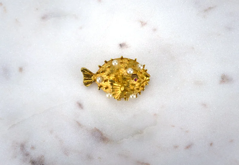 Bee motif brooches-Puffer Fish Brooch