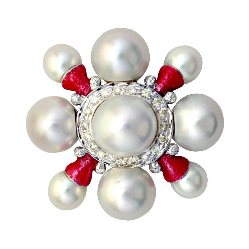 Driftwood brooches-Brooch-South Sea Pearl and Diamond (Enamel)  (77JS)