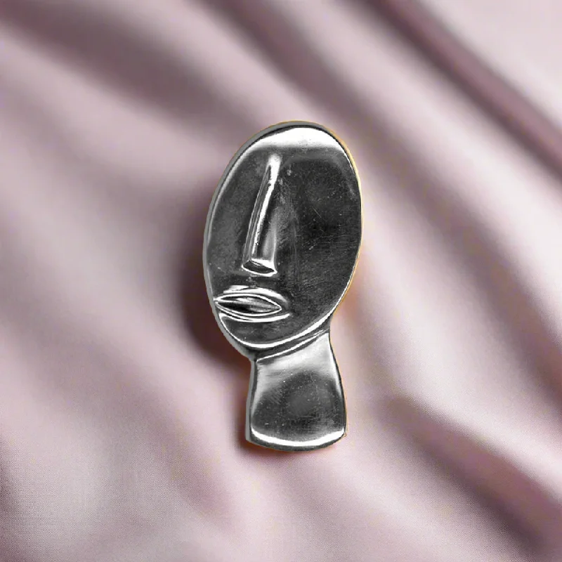 Flapper deco brooches-Greek Cycladic brooch, sterling silver brooch, Greek Jewelry, handmade brooch, Head of a figurine type Plastira Brooch (K-52)