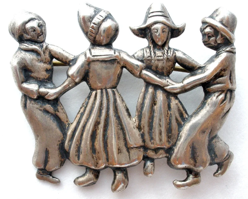 Reef inlay brooches-Lang Sterling Silver Brooch with Children Dancing