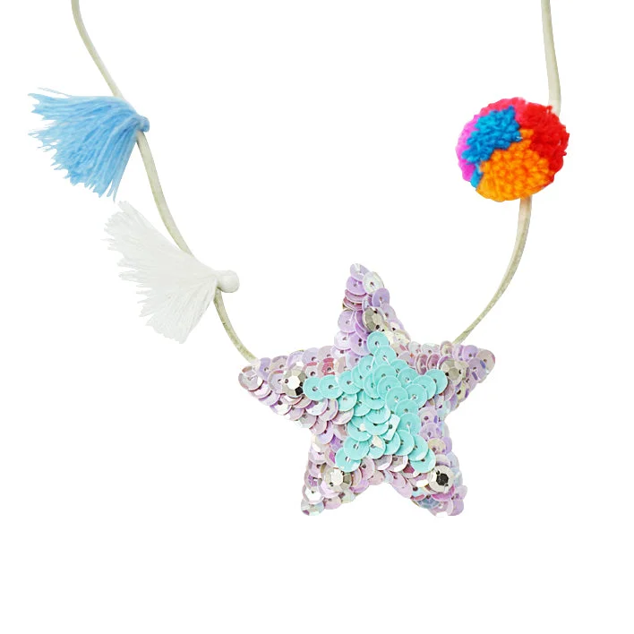 Tie-back necklaces-Hampton Blue Star Kids Pom Pom Necklace