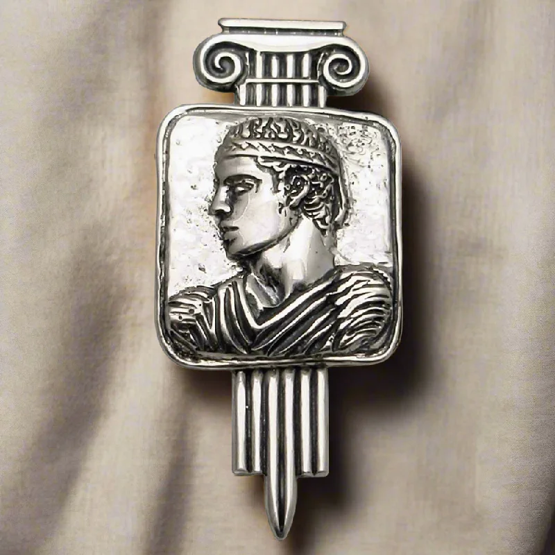 Tarnished silver brooches-Charioteer of Delphi Brooch in Sterling Silver (K-82)