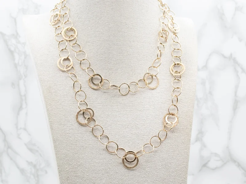 Short drop necklaces-Long Polished and Textured Circle Link Necklace