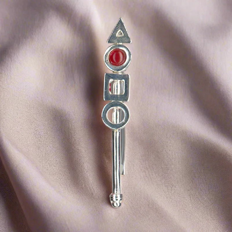 Warding eye brooches-Greek Traditional Brooch in Sterling silver with a Carnelian (K-12)