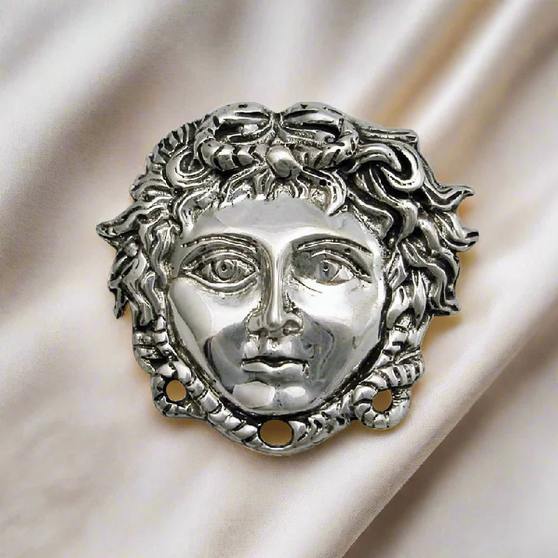 Lavish stone brooches-Face Mask of Medusa Brooch in Sterling Silver (K-85)