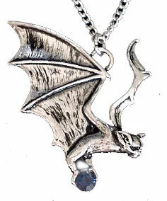 Boho woven necklaces-Gothic Silver Tone Vampire BAT Hanapu Pendant Necklace