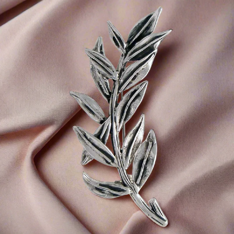 Hematite brooches-Greek Traditional Olive leaf brooch in sterling silver (K-41)