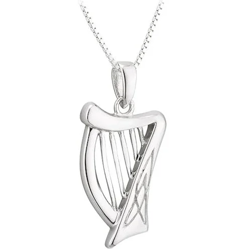 Dove charm necklaces-Irish Sterling Silver Harp Pendant Necklace for Women (18" Chain) - Traditional Celtic Jewelry