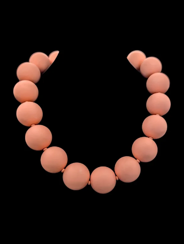 Heavy link necklaces-Vintage Monet Extra Large Bubblegum Pink Bead Matte Choker Necklace NWT