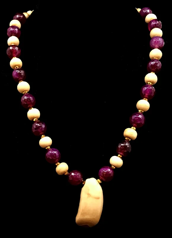 High-end diamond necklaces-Necklace- El-Amin; Ivory and Dyed Agate, Beads