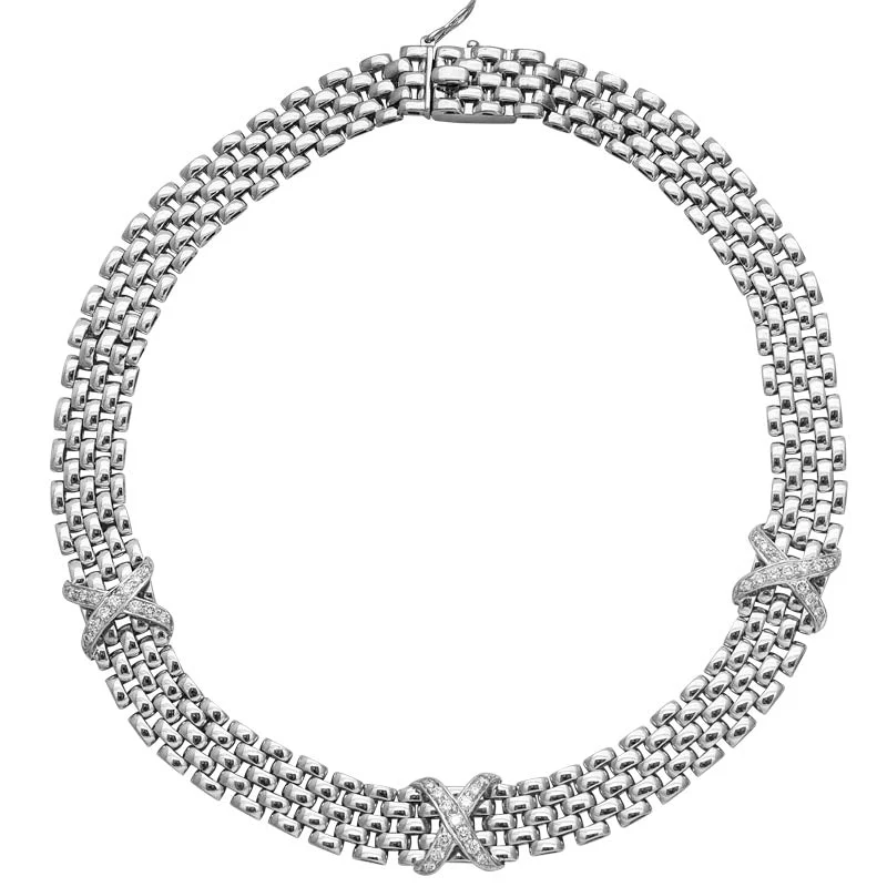 Braided link necklaces-NECKLACE- DIAMOND IN STERLING SILVER