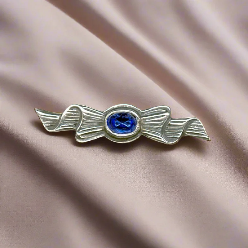 Lapis stone brooches-Greek Traditional Brooch in Sterling silver with Zircon (K-33)