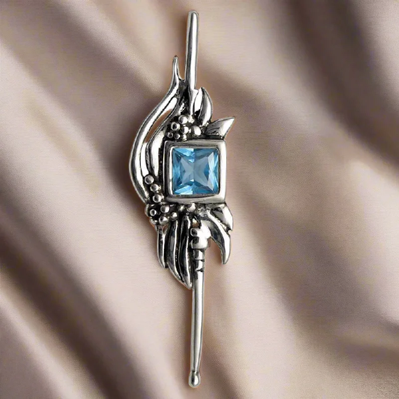 Sculptural pin brooches-Greek Traditional Flower brooch in Sterling silver with Zircon (K-26)