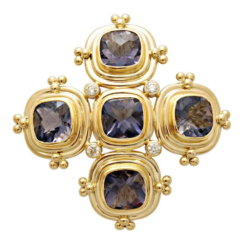 Tiger eye brooches-Brooch-Iolite and Diamond  (1628C)