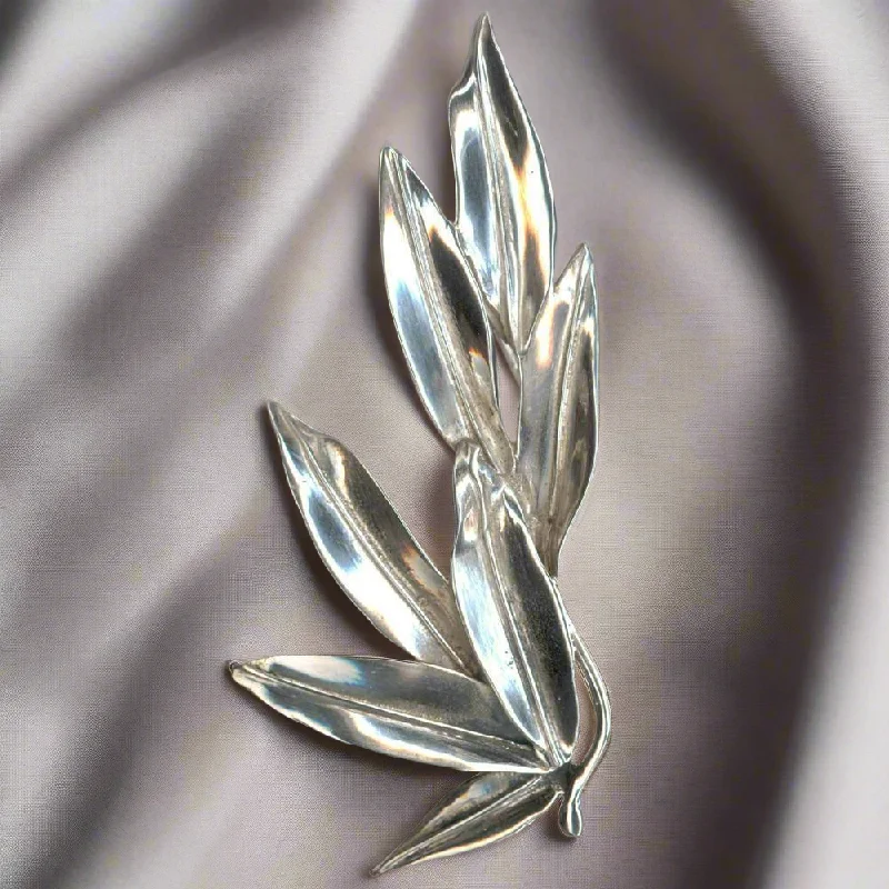 Indian style brooches-Greek Traditional Olive leaf brooch in Sterling silver (K-44)