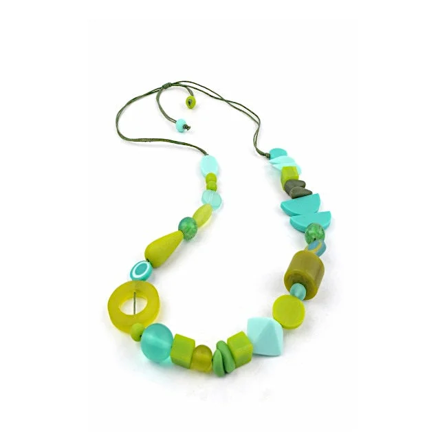 Plated silver necklaces-Aqua & Green Adjustable Resin Necklace