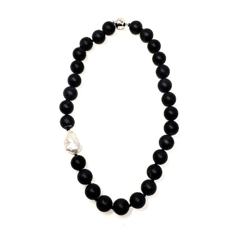 Stellar map necklaces-Matte Black Onyx with Keisha Pearl Necklace