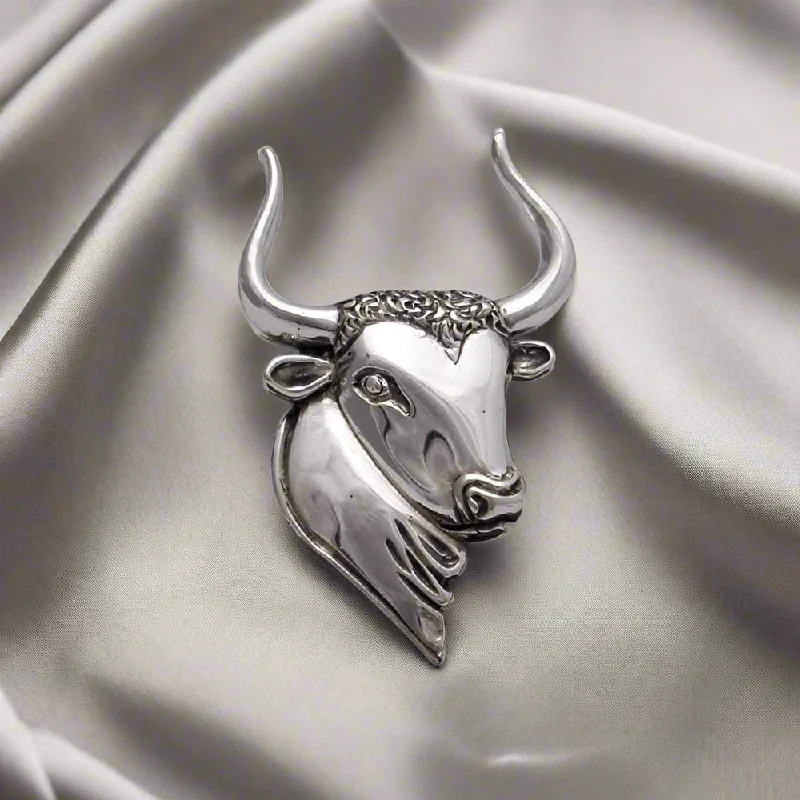 Tri-metal brooches-Minoan Head of Taurus Brooch in Sterling Silver (K-70)