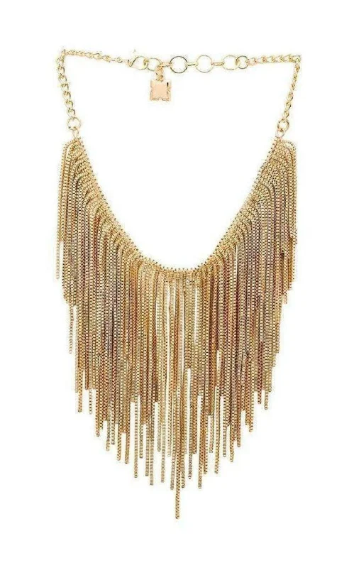 Boho woven necklaces-Gold Fringe Necklace