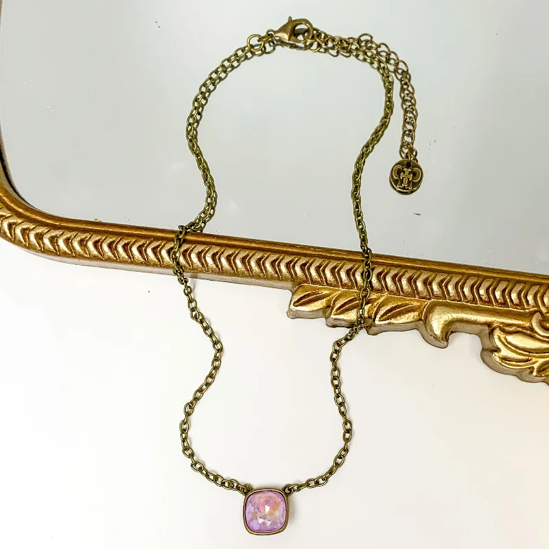 Stellar map necklaces-Pink Panache | Bronze Tone Chain Necklace with Lavender Cushion Cut Crystal