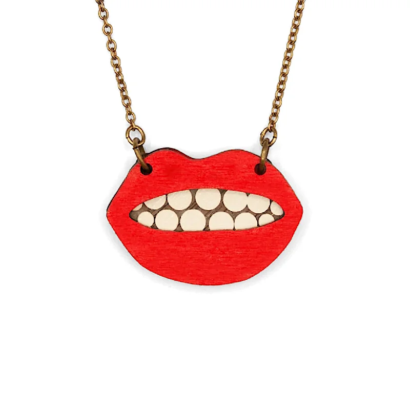 Arched pendant necklaces-Red Lips Necklace