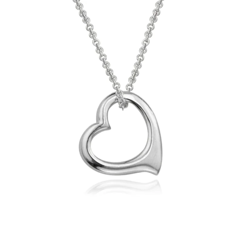 Woven thread necklaces-STERLING SILVER OPEN HEART PENDANT NECKLACE