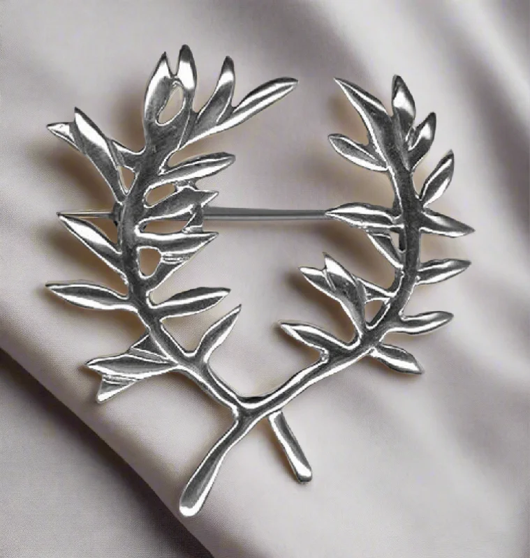 Knit weave brooches-Kotinos Olive leaf Wreath brooch in sterling Silver (K-35)