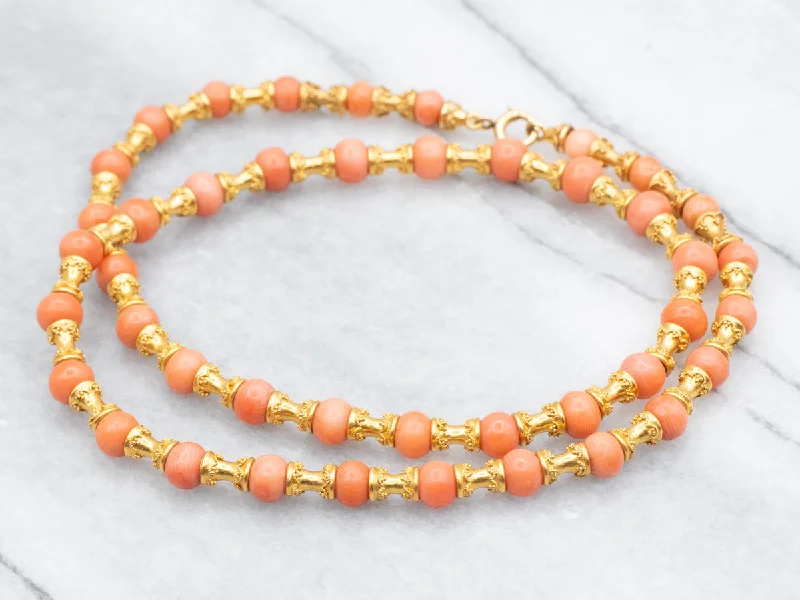 Bespoke initial necklaces-18K Gold and Coral Bead Necklace