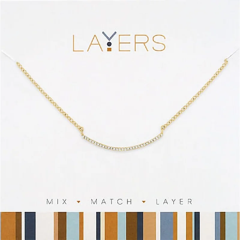 Braided link necklaces-Center Court : Gold CZ Curved Bar Layers Necklace