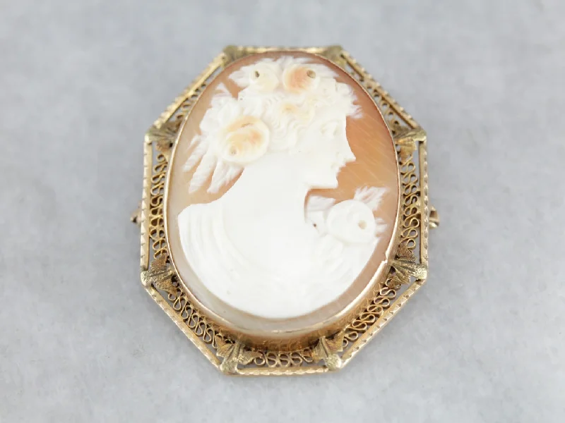 Rustic wood brooches-Vintage Cameo Filigree Pendant or Brooch