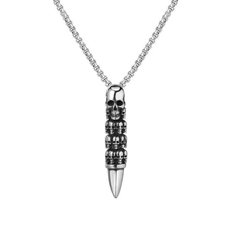 Akoya pearl necklaces-Men's Punk Skull Bullet Necklace