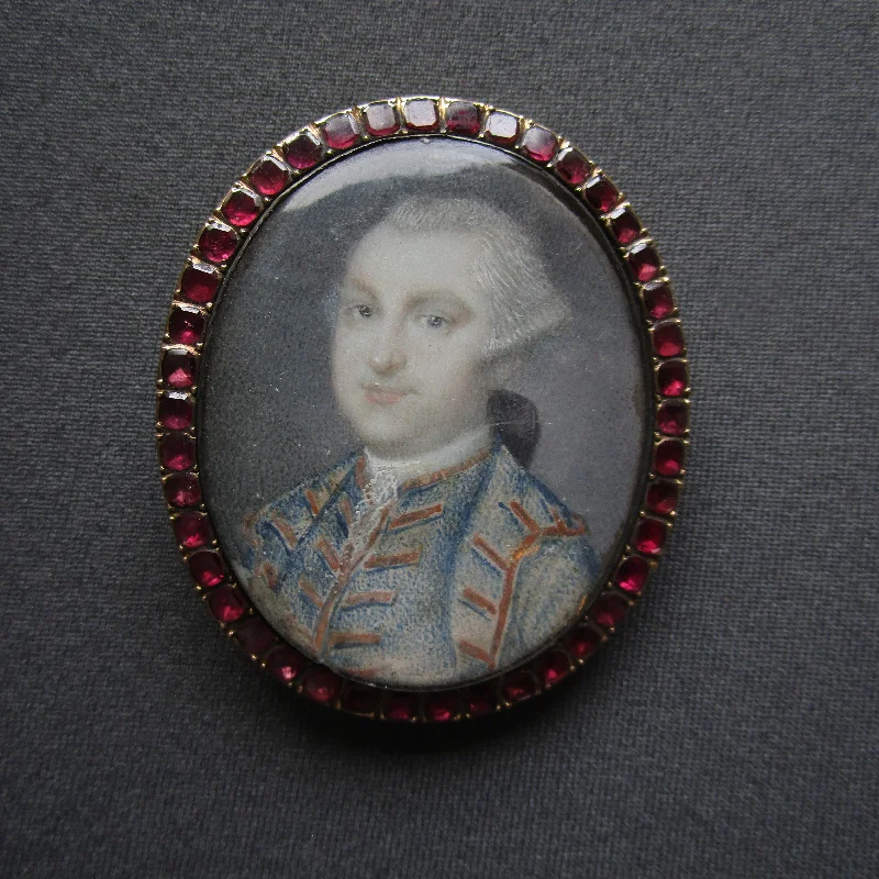 Crystal-wrapped brooches-Gold Almandine Garnet Gouache Painted Memento Mori Brooch Georgian Antique c1775