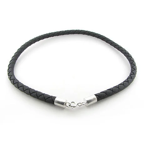 Flush clasp necklaces-6mm Sterling Silver Black Leather 20" Cord Chain Necklace