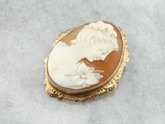 Subtle star brooches-Exquisite Cameo with Flower Shoulder Brooch or Pendant