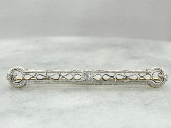 Planetary brooches-900 Platinum and Diamond Outstanding Filigree Edwaridan Bar Pin Brooch