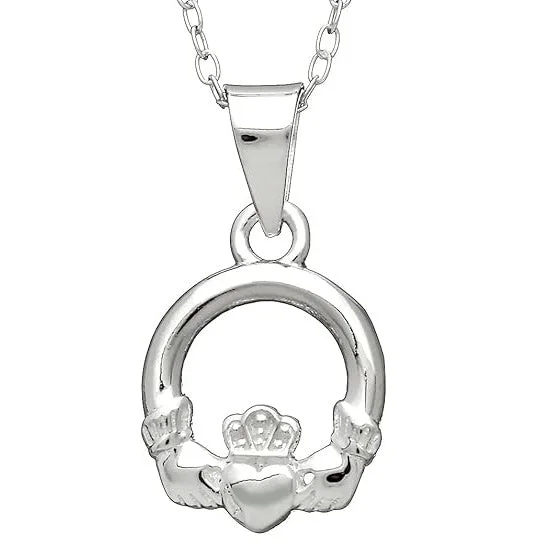 Tri-metal necklaces-Irish Claddagh Pendant Necklace ( 925 Sterling Silver, 18" Chain) - Women's Handmade Celtic Jewelry