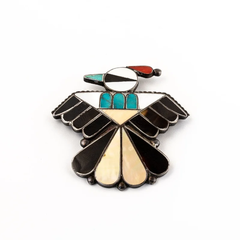 Diamond accent brooches-Quetzal Zuni Inlay Brooch Pin