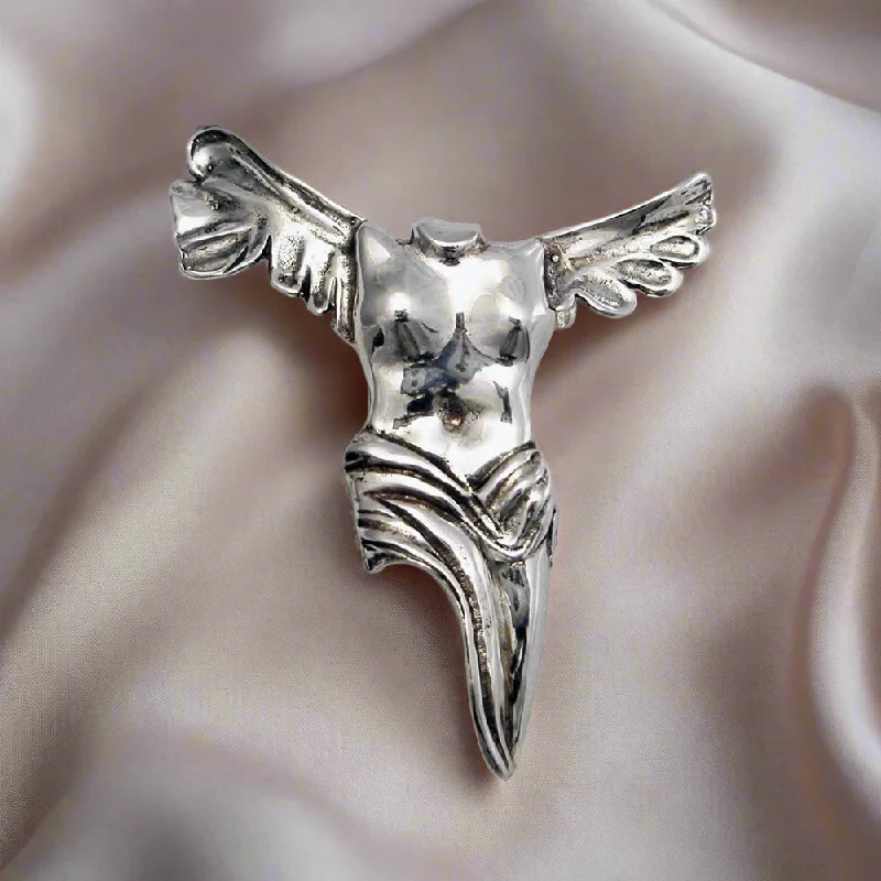 Rustic wood brooches-The Winged Victory of Samothrace Brooch in Sterling Silver (K-02)