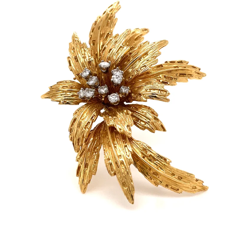 Ribbon tassel brooches-Van Cleef & Arpels Diamond Gold Floral Motif Brooch