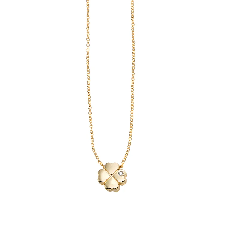 Lotus flower necklaces-14K Gold .005ct Diamond Clover Necklace