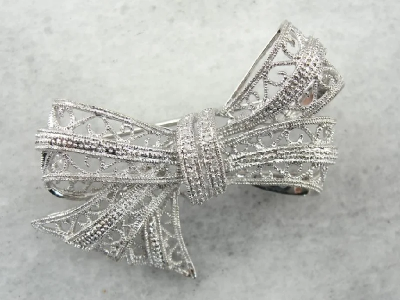 Reef wave brooches-Art Deco Darling! Vintage Filigree Bow Brooch for Wedding or Heirloom