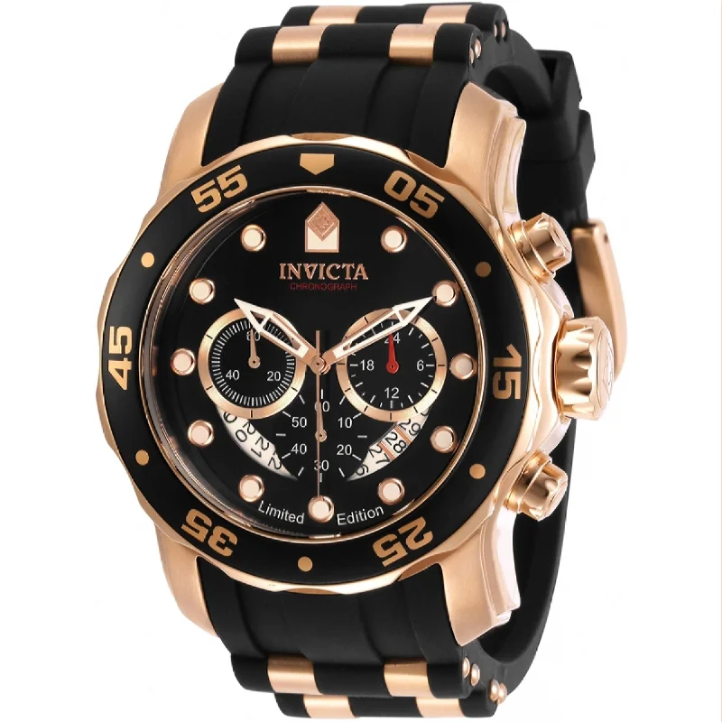 Sporty chrono watches-Invicta Men's 30825 Pro Diver Scuba Black and Rose-Tone Polyurethane Watch