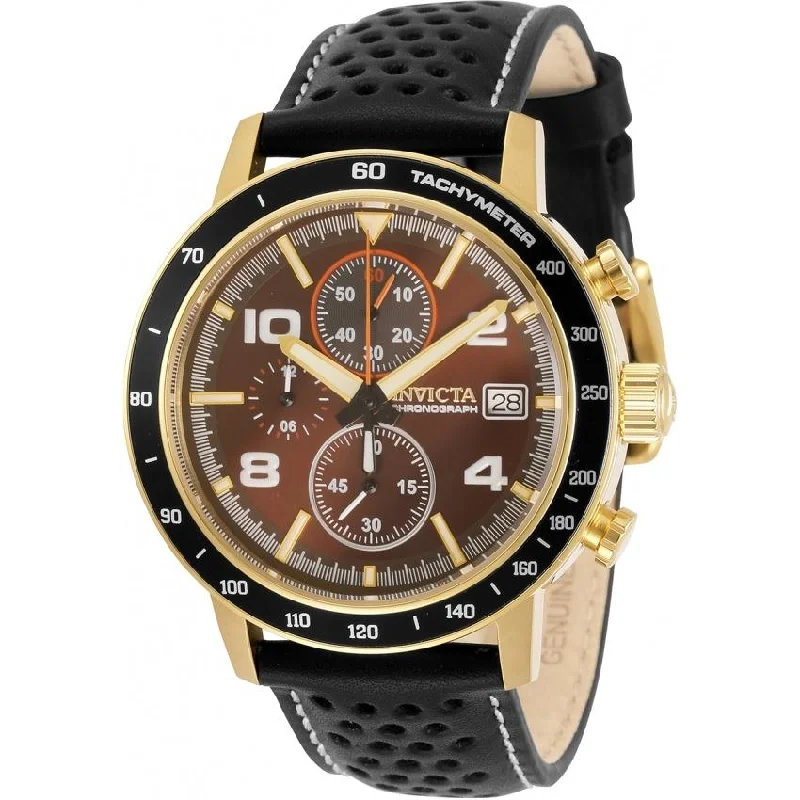 Stone trim watches-Invicta Men's 30935 Aviator Black Leather Watch