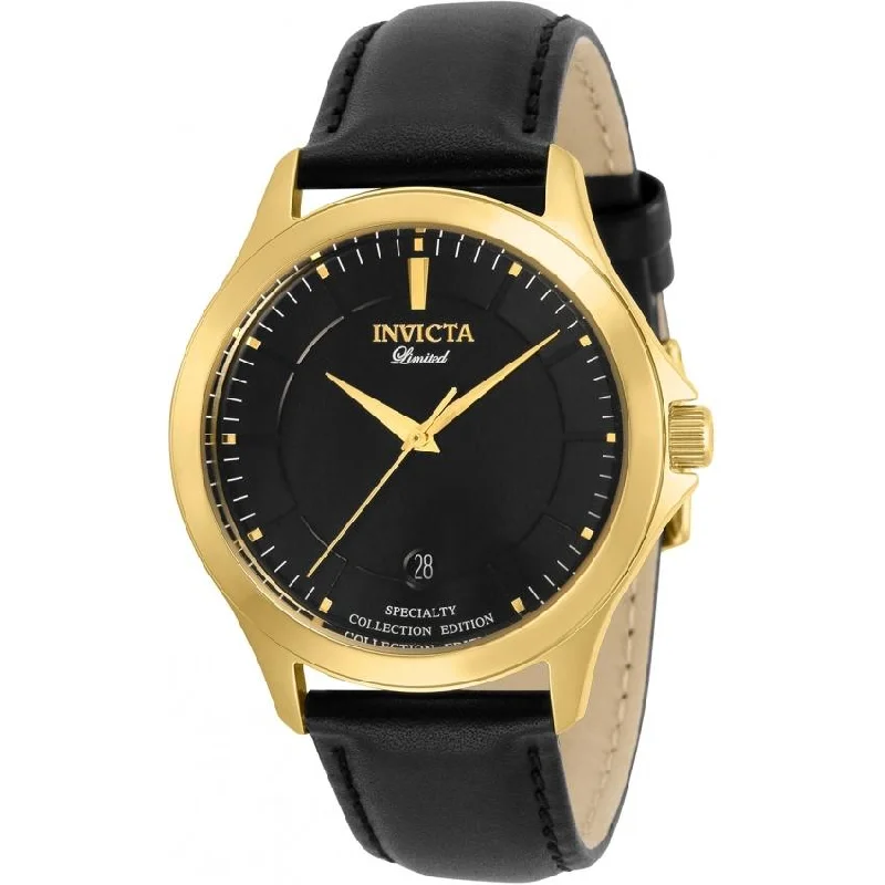 Citrine bezel watches-Invicta Men's 31127 Specialty Black Leather Watch