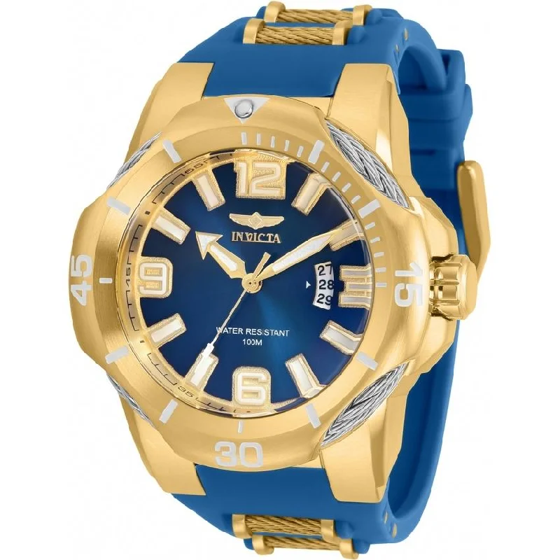 Tourmaline dial watches-Invicta Men's 31171 Bolt Gold-Tone and Blue Inserts Polyurethane and Stainless Steel Watch