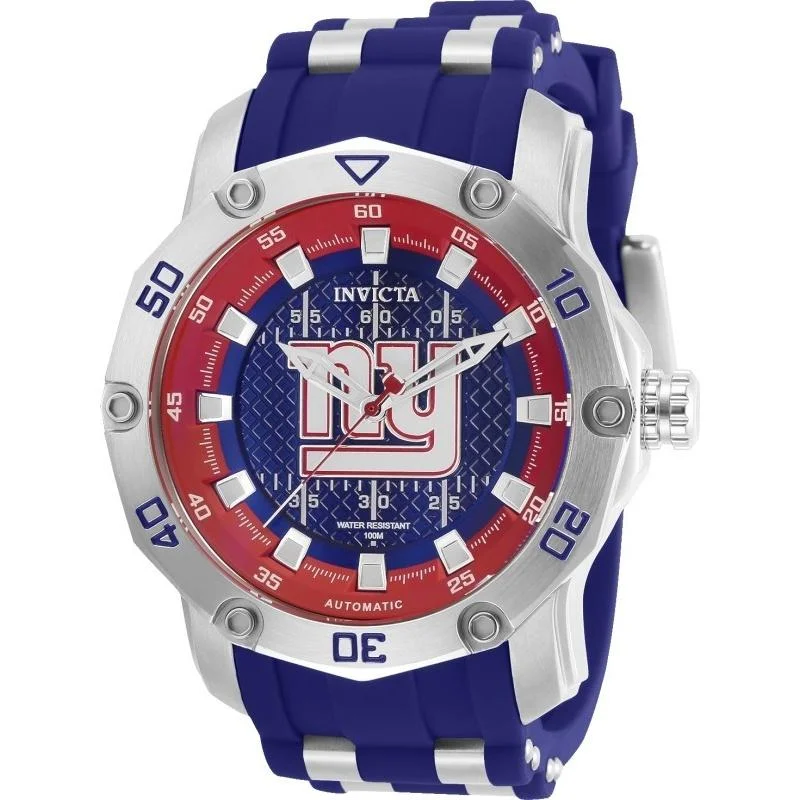 Wave dial watches-Invicta Men's 32027 NFL New York Giants Automatic Blue and Silver Inserts Silicone Watch