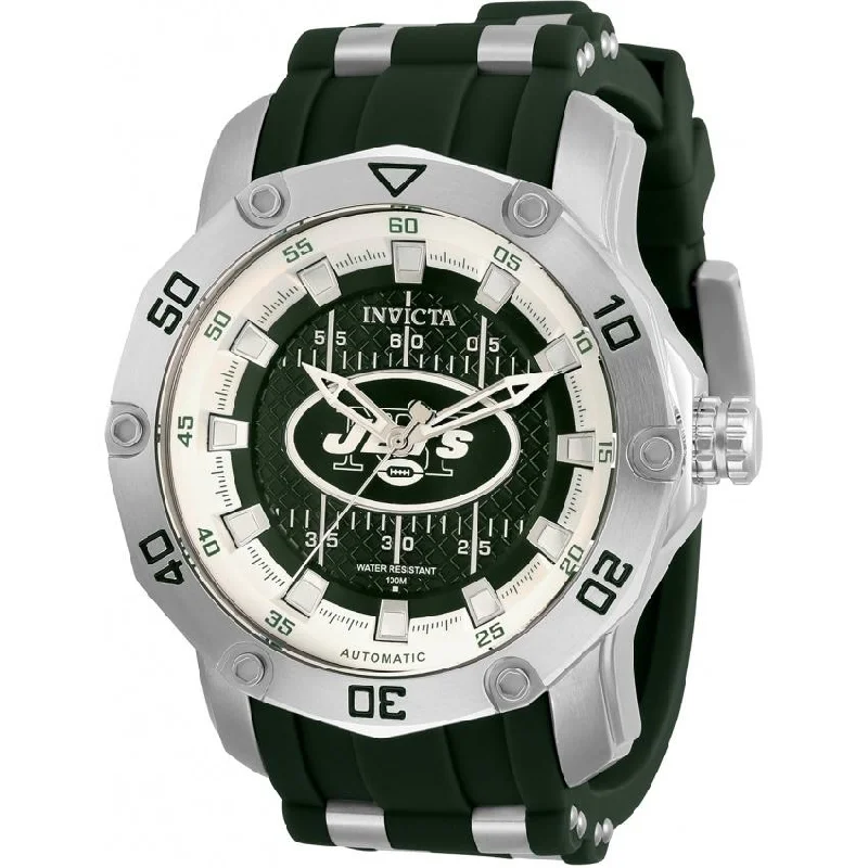 High-end strap watches-Invicta Men's 32028 NFL Jets Automatic Green Silicone Watch