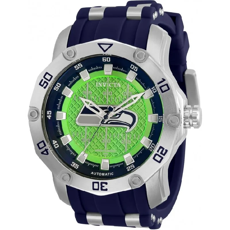 Retro slim watches-Invicta Men's 32033 NFL Seahawks Automatic Blue Silicone Watch