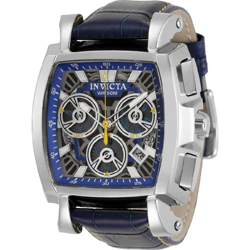 Fine metal watches-Invicta Men's 32162 Cuadro Black and Blue Leather Watch