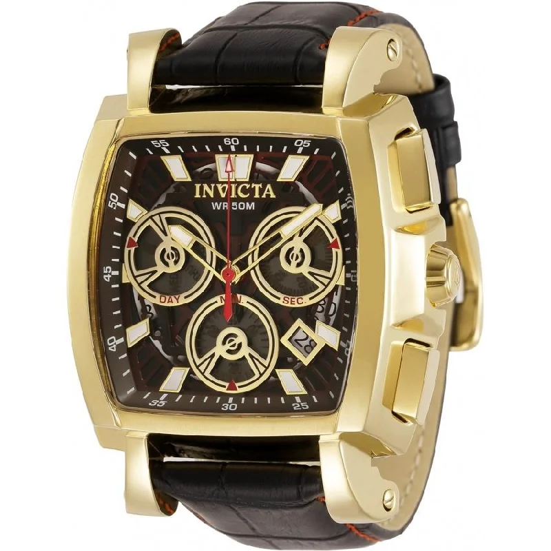 Round dial watches-Invicta Men's 32163 Cuadro Black and Red Leather Watch